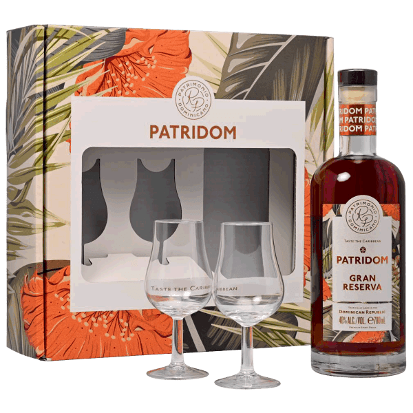 COFFRET RHUM PATRIDOM GRAN RESERVA RÉPUBLIQUE DOMINICAINE 40° 70cl + 2 VERRES